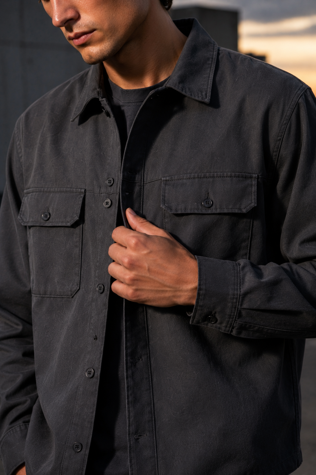 Windsor 32 twill overshirt fabric detail